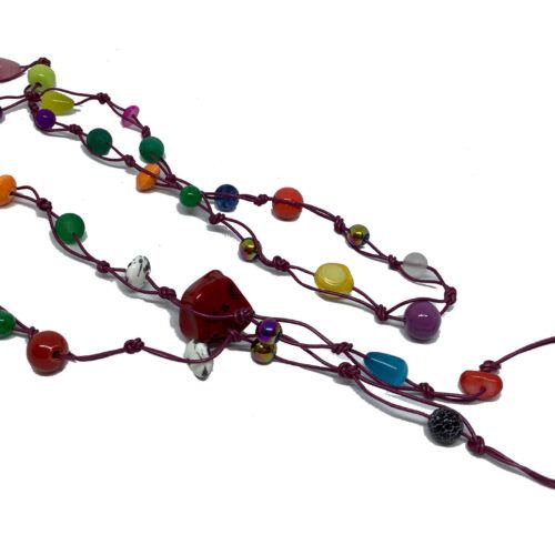 Håndlavet lang Unika binde halskæde med magnetisk Hæmatit, syret Agat, Shell perler, krystal, cat eye, koral, Iolit porcelæn perler, og jade perler