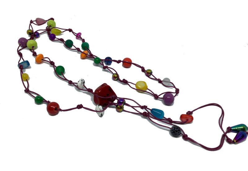 Håndlavet lang Unika binde halskæde med magnetisk Hæmatit, syret Agat, Shell perler, krystal, cat eye, koral, Iolit porcelæn perler, og jade perler