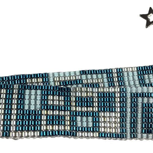 Bredt Håndvævet armbånd med Miyuki Delica perler og almindelig lås, i lys blå, blå og sølv farvet perler