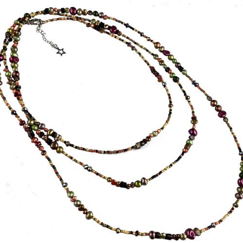 Håndlavet unika lang halskæde med bl.a ferskvandsperler og Shell perler, Thoho, og Krystal perler