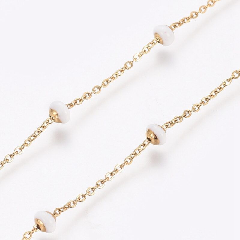 Flot tynd rustfri stål kæde med enamel perler i flere varianter, satelite kæde i forgyldt rustfri stål og rustfri stål! Med enamel perler.